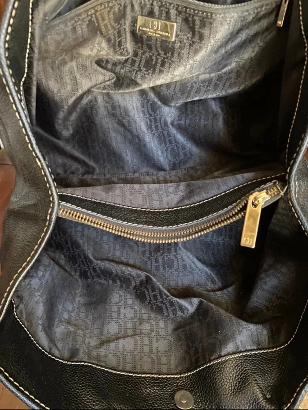 Carolina Herrera Black Leather Andy Satchel Tote Bag